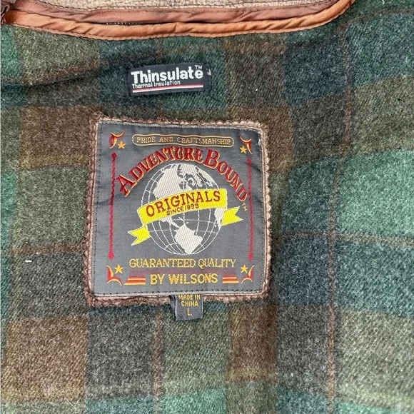 Wilsons Adventure Bound Leather Bomber Jacket Mens L Brown Thinsulate Zip Liner - Picture 5 of 6